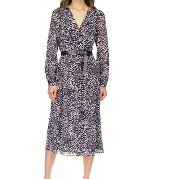 NEW Michael Kors Womens L Ocelot Kate Printed Animal Printed Chiffon Midi Dress - Picture 1 of 10